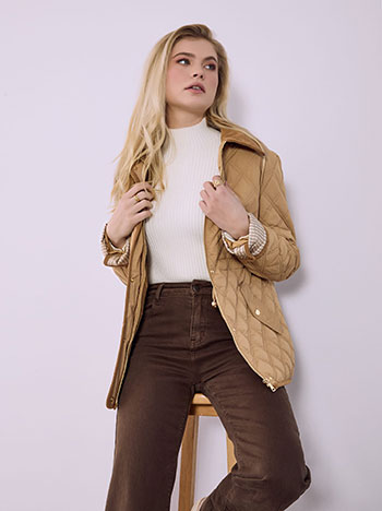 Jacket with suede details in camel