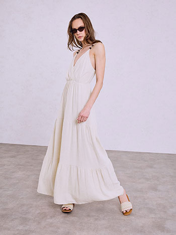 Maxi dress with linen in beige