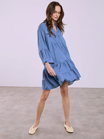 Mini denim like dress in light blue