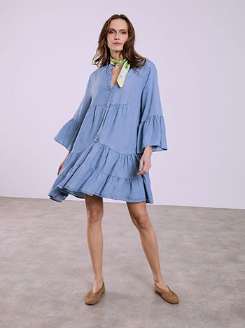 Mini denim like dress in sky blue