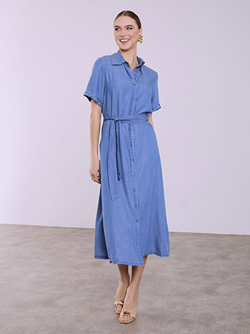 Σεμιζιέ φόρεμα με denim όψη σε μπλε ανοιχτό