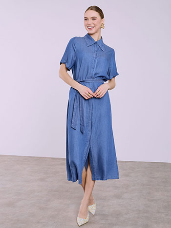 Σεμιζιέ φόρεμα με denim όψη σε μπλε