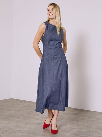 Φόρεμα μίντι με denim όψη σε μπλε