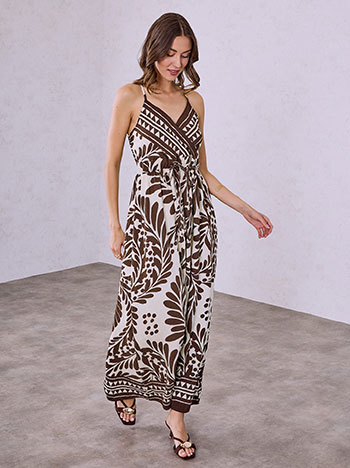 Printed maxi dress in brown