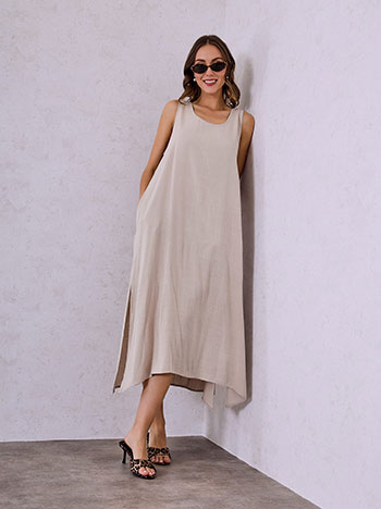 Φόρεμα ασύμμετρο μίντι σε μπεζ