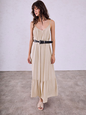 Maxi dress with viscose in dark beige