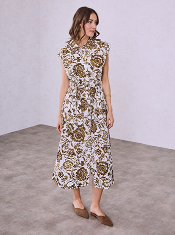 Φόρεμα μίντι φλοράλ κεντητό σε καφέ