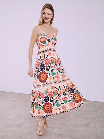 Maxi floral dress in peach