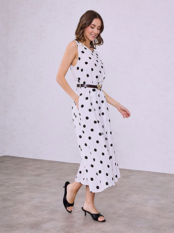 Φόρεμα πουά με πιέτες σε λευκό