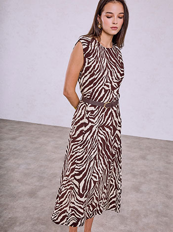 Φόρεμα μίντι με animal print σε καφέ