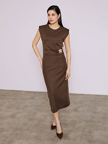 Φόρεμα μίντι με διακοσμητική αγκράφα σε καφέ