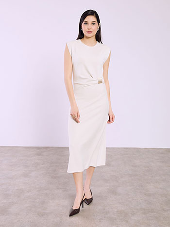 Φόρεμα μίντι με διακοσμητική αγκράφα σε μπεζ