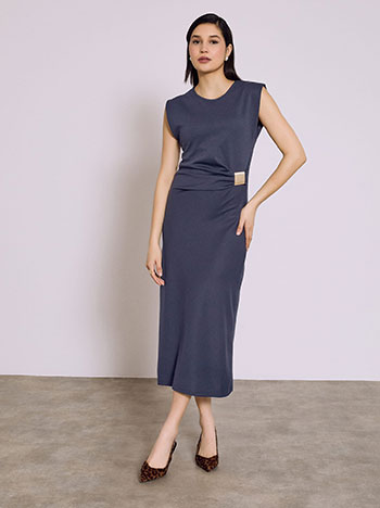 Dress midi with decorative buckle in dark blue