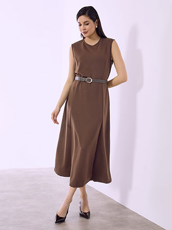 Φόρεμα μίντι αμάνικο με βισκόζη σε καφέ