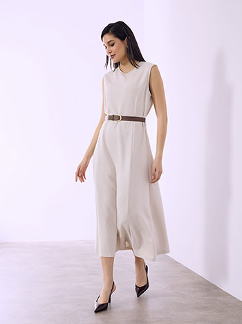 Φόρεμα μίντι αμάνικο με βισκόζη σε μπεζ