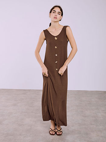 Φόρεμα μάξι με διακοσμητικά στοιχεία σε καφέ
