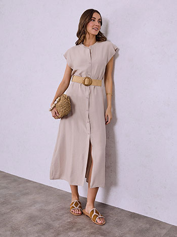 Σεμιζιέ φόρεμα με βισκόζη σε μπεζ σκούρο