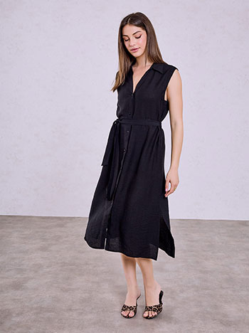 Σεμιζιέ φόρεμα με βισκόζη σε μαύρο