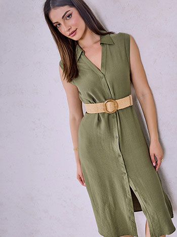 Σεμιζιέ φόρεμα με βισκόζη σε χακί