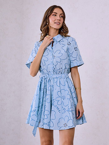 Φόρεμα μίνι με διάτρητες λεπτομέρειες σε γαλάζιο