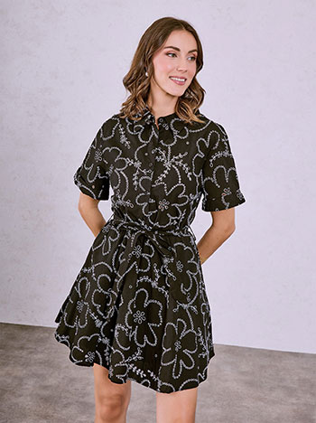 Φόρεμα μίνι με διάτρητες λεπτομέρειες σε μαύρο