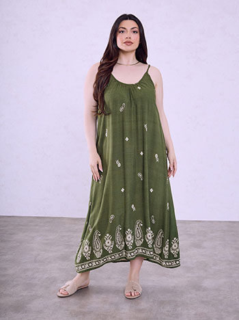 Dress with paisley details in khaki