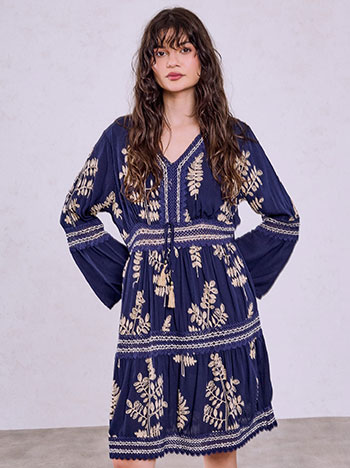 Dress mini embroidered in dark blue