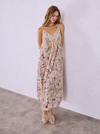 Φόρεμα μάξι εμπριμέ oversized σε κόκκινο ανοιχτό