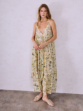 Φόρεμα μάξι εμπριμέ oversized σε λαδί