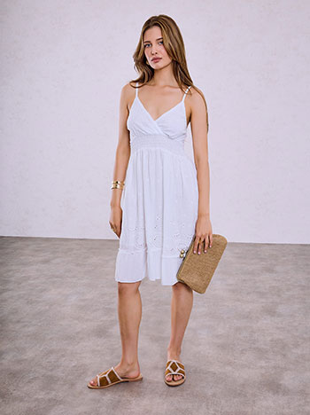 Embroidered monochrome dress in white