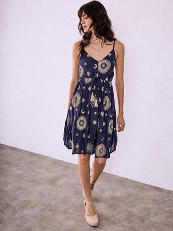 Embroidered mini dress with sequins in dark blue