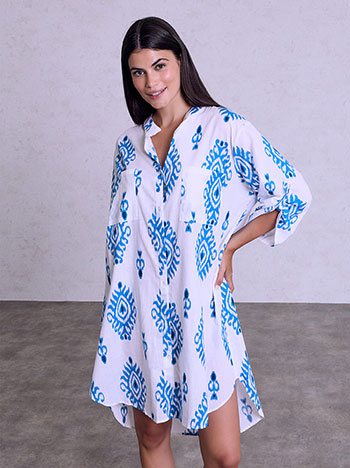 Kaftan shirt with pockets in teal