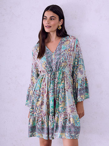 Kaftan dress with metallic details in almond green