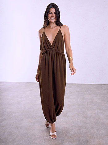 Open back jumpsuit in brown