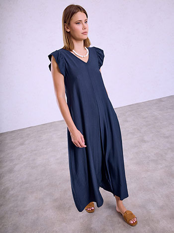 Jumpsuit with ruffled sleeves in dark blue