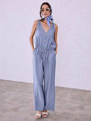 Ολόσωμη φόρμα με διακοσμητικά κουμπιά σε μπλε ραφ