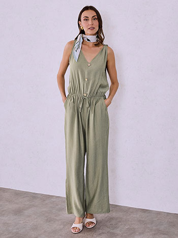 Jumpsuit with decorative buttons in khaki