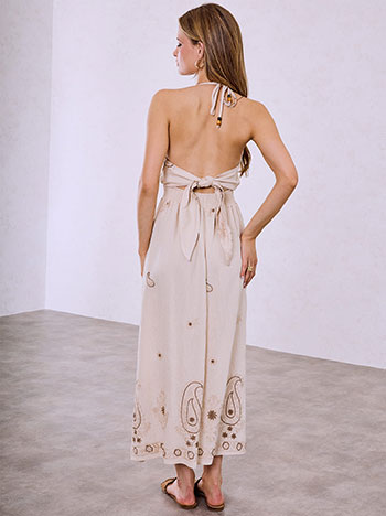 beige halter neck dress High Couture NR2257 Prom Long Halter Formal Cape Dress