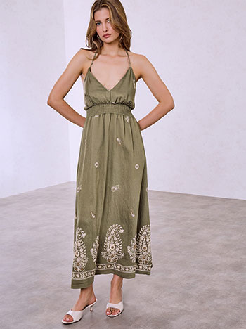 Triangle halter neck dress in khaki