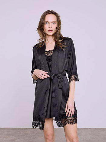 Σετ νυχτικό με ρόμπα σε μαύρο