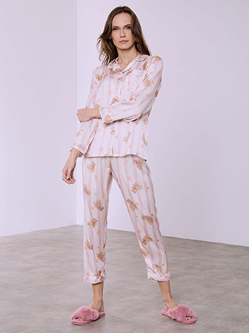 Pyjama set striped with teddy bear in light purple