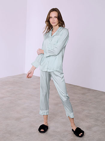 Pyjama set satin striped in sky blue