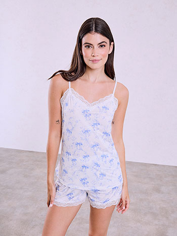 Printed pyjama set with laced details in sky blue