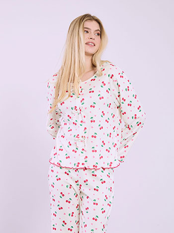 Pyjama set with cherries in white