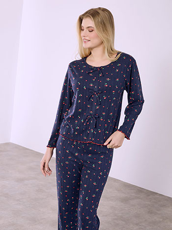 Pyjama set with roses in dark blue
