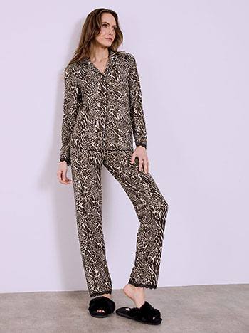 Σετ πιτζάμας με animal print σε καφέ