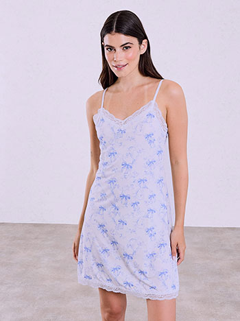 Printed nightdress with bows in sky blue