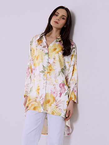 Shirt satin floral in yellow