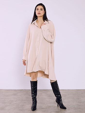 Shirtdress with pleated back part in beige