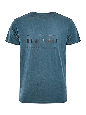 T-shirt ανδρικό με στάμπα New York σε πετρόλ